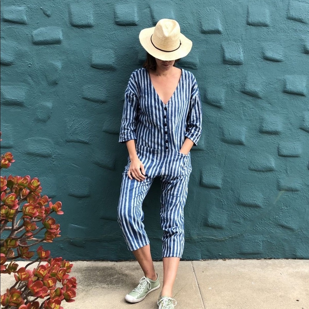 Happy French Gang Stripe Indigo Jumpsuit